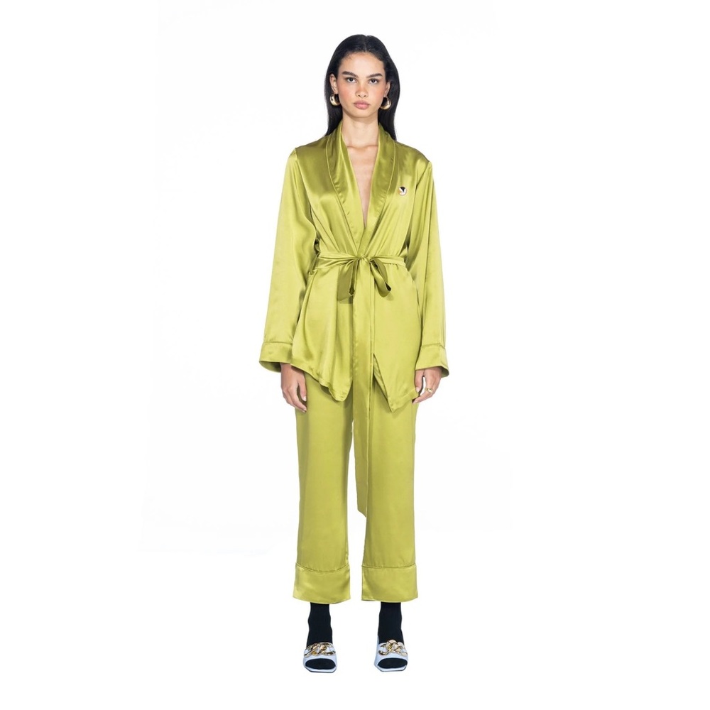 OLIVE SILK ROBE TOP - PLAYBOY
